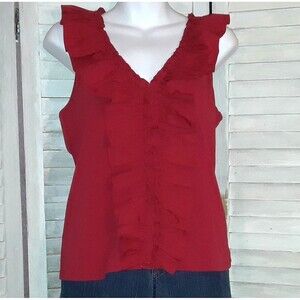 Marc New York Women's Blouse Size M Sleeveless Ruffled Trim Red